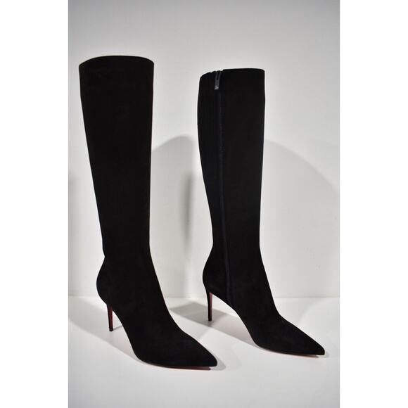 Christian Louboutin Kate Botta 85 Black Suede Knee High Zipper Heel Boot 37 - Picture 4 of 12